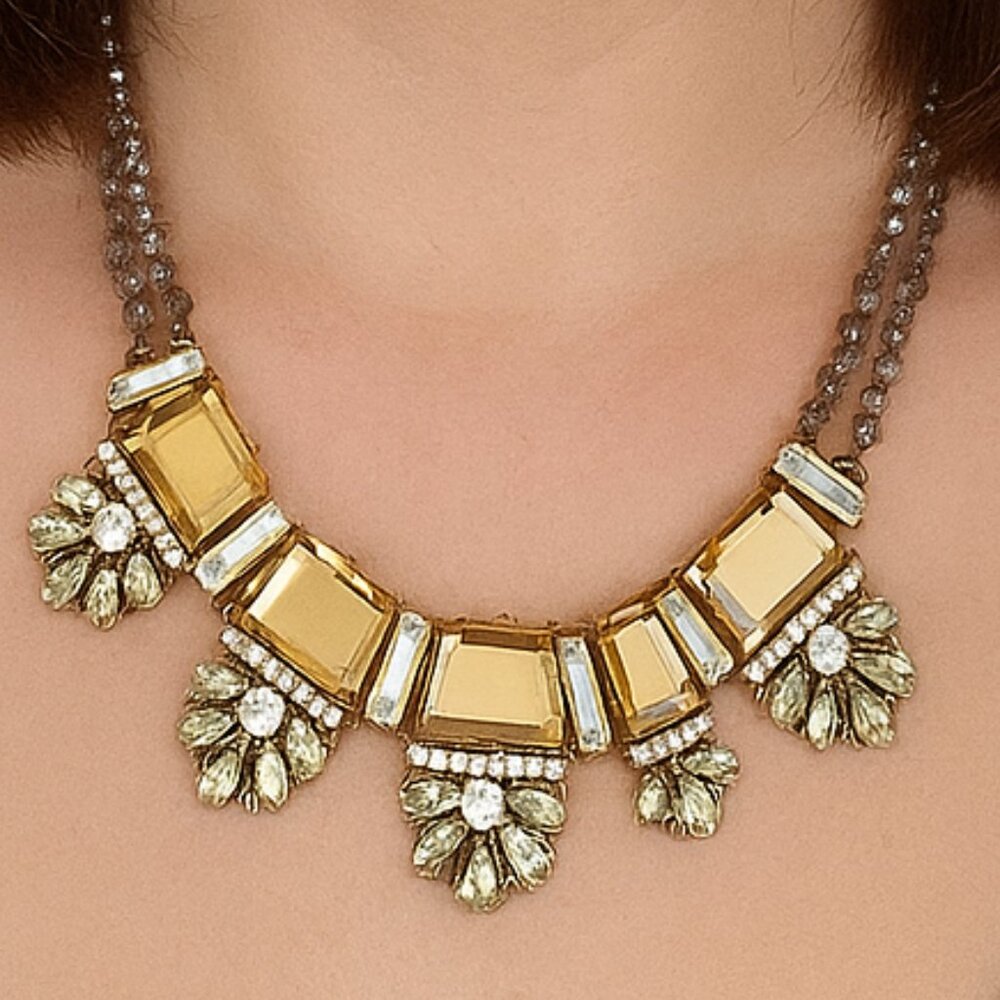 NEW RW&CO Statement Necklace Gold Faux Stones Pearly Beads Florals Bib Choker